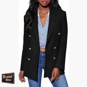 Double Breasted Blazer Open Front Lined Loose Fit Work Office Jacket
